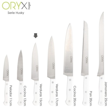 Cuchillo Husky Verduras 15 cm. Hoja Acero Inoxidable, Cuchillo Verduras, Cuchillo Cortar Verduras Mango Ergonómico Blanco