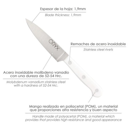 Cuchillo Husky Verduras 17 cm. Hoja Acero Inoxidable, Cuchillo Verduras, Cuchillo Cortar Verduras Mango Ergonómico Blanco