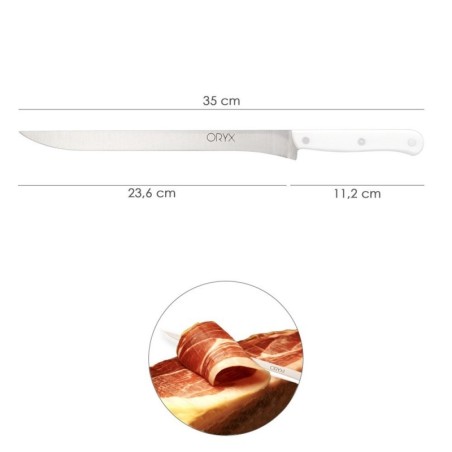 Cuchillo Husky Jamonero 25 cm. Hoja Acero Inoxidable, Cuchillo Jamón, Cuchillo Cortar Jamón Mango Ergonómico Blanco