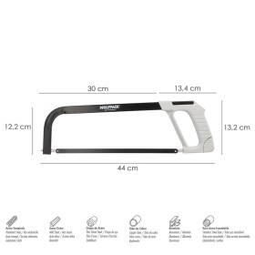 Arco Sierra Acero Con Empuñadura de Aluminio Angulo Corte Ajustable. Corta Acero, Aluminio, Madera, Plástico, Cobre