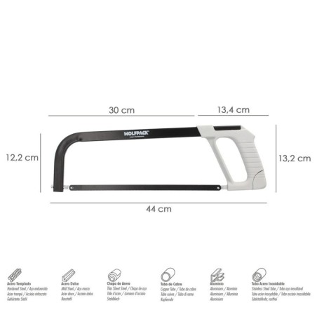 Arco Sierra Acero Con Empuñadura de Aluminio Angulo Corte Ajustable. Corta Acero, Aluminio, Madera, Plástico, Cobre