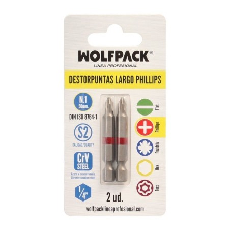 Puntas Largas Destornillador Phillips N.º 1 (2 Piezas). Acero S2 al Cromo Vanadio. Puntas Hexagonales, Destorpuntas,