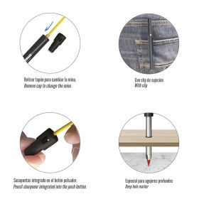 Lápiz Carpintero Portaminas Con 6+1 Recargas Cera Marcadora, Tiza Marcadora, Trazador, Rotulador Marcador, Rotulador Obra,