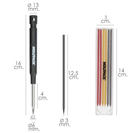 Lápiz Carpintero Portaminas Con 6+1 Recargas Cera Marcadora, Tiza Marcadora, Trazador, Rotulador Marcador, Rotulador Obra,