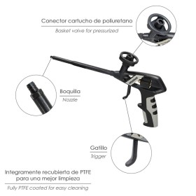 Pistola Para Espuma Poliuretano Recubrimiento Integro PTFE (Interior y Exterior) Pistola Calafatear, Rellenar, Sellar