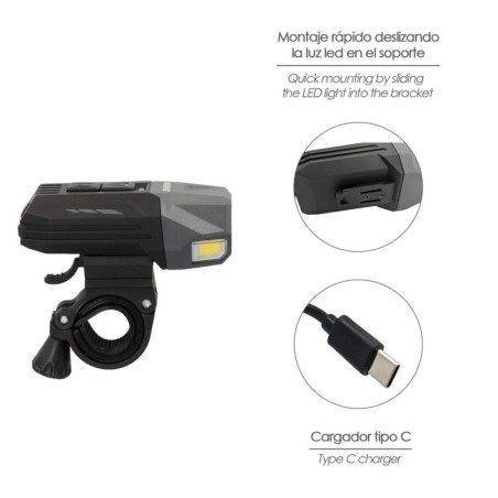 Luz Led Frontal Para Bicicleta / Patinete 800 Lúmenes (7 Modos) Batería Recargable USB