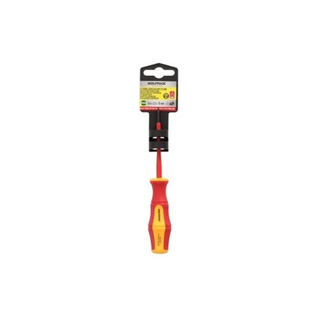 Destornillador Plano Aislado Certificado VDE 1.000 V. Medida 0,4 x Diámetro 2,5 x 75 mm. Destornillador Seguridad Electricista