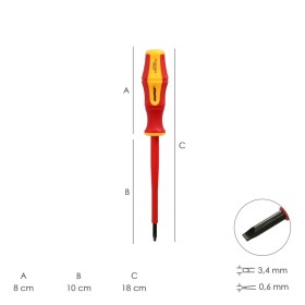 Destornillador Plano Aislado Certificado VDE 1.000 V. Medida 0,6x Diámetro 3,0 x 100 mm. Destornillador Seguridad Electricista