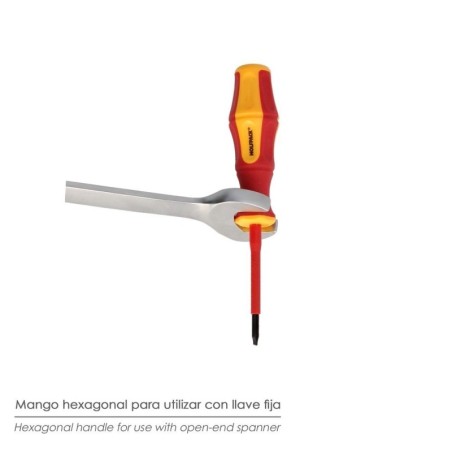 Destornillador Plano Aislado Certificado VDE 1.000 V. Medida 0,8 x Diámetro 4,0 x 100 mm. Destornillador Seguridad Electricista