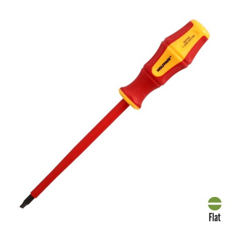 Destornillador Plano Aislado Certificado VDE 1.000 V. Medida 1,2 x Diámetro 6,5 x 150 mm. Destornillador Seguridad Electricista
