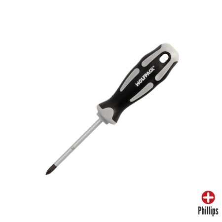 Destornillador Phillips Acero S2 Mango TPR Bimaterial. Medida PH 1 x Diámetro 5,0 x 75 mm. DIN5262.