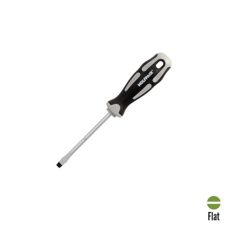 Destornillador Plano Estampado Acero S2 Mango TPR Bimaterial. Medida 1,2 x Diámetro 6,5 x 100 mm. DIN5265