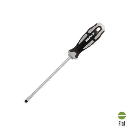 Destornillador Plano Estampado Acero S2 Mango TPR Bimaterial. Medida 1,2 x Diámetro 6,5 x 150 mm. DIN5265
