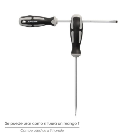 Destornillador Plano Estampado Acero S2 Mango TPR Bimaterial. Medida 1,2 x Diámetro 6,5 x 150 mm. DIN5265
