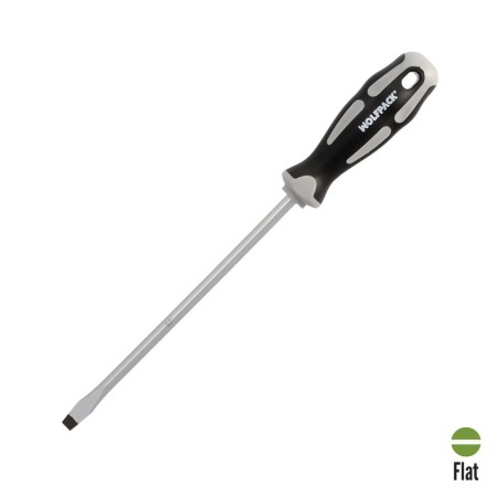 Destornillador Plano Estampado Acero S2 Mango TPR Bimaterial. Medida 1,6 x Diámetro 8,0 x 200 mm. DIN5265