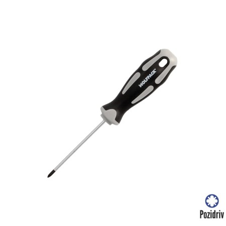 Destornillador Pozidriv Acero S2 Mango TPR Bimaterial. Medida pza. 0 x Diámetro 3,0 x 75 mm. DIN5262.
