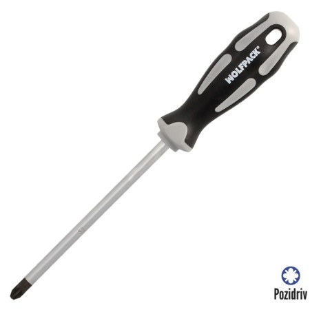 Destornillador Pozidriv Acero S2 Mango TPR Bimaterial. Medida pza. 3 x Diámetro 8 x 150 mm. DIN5262.