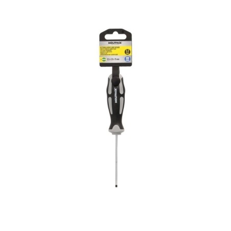 Destornillador Plano Vaciado Acero S2 Mango TPR Bimaterial. Medida 0,5 x Diámetro 3,0 x 75 mm. DIN5265