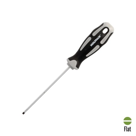 Destornillador Plano Vaciado Acero S2 Mango TPR Bimaterial. Medida 0,5 x Diámetro 3,0 x 100 mm. DIN5265