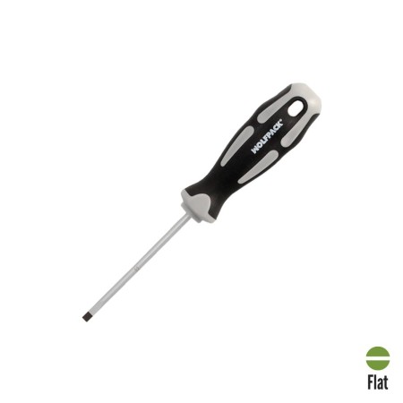 Destornillador Plano Vaciado Acero S2 Mango TPR Bimaterial. Medida 0,8 x Diámetro 4,0 x 75 mm. DIN5265