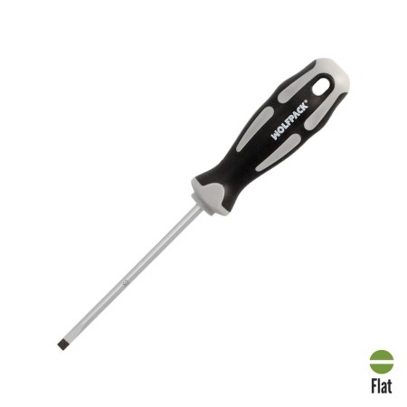 Destornillador Plano Vaciado Acero S2 Mango TPR Bimaterial. Medida 1,0 x Diámetro 5,0 x 100 mm. DIN5265