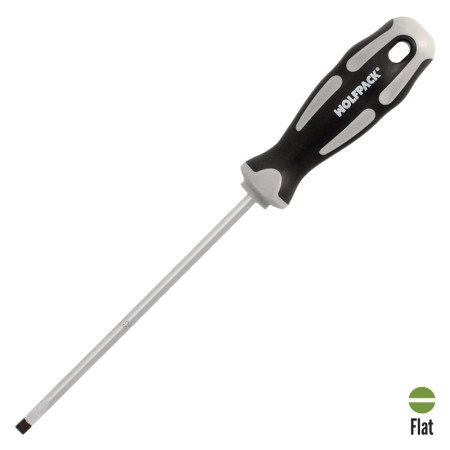 Destornillador Plano Vaciado Acero S2 Mango TPR Bimaterial. Medida 1,2 x Diámetro 6,0 x 150 mm. DIN5265
