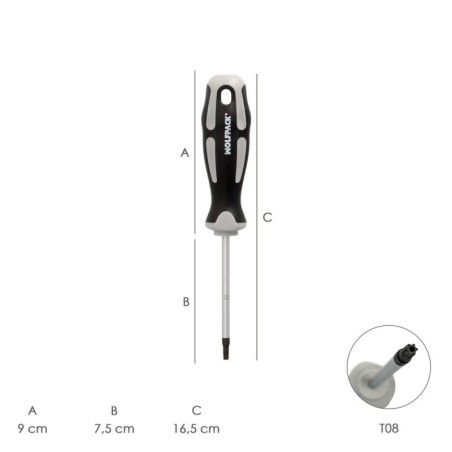 Destornillador Torx Inviolable Acero S2 Mango TPR Bimaterial. Medida T08 x Diámetro 3,0 x 75 mm.