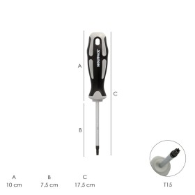 Destornillador Torx Inviolable Acero S2 Mango TPR Bimaterial. Medida T15 x Diámetro 5,0 x 75 mm.