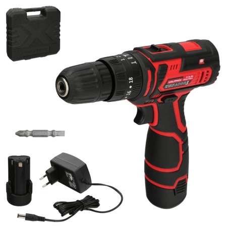 Taladro Atornillador 12 V. Con 2 Velocidades y Percutor. Batería 1.300 mAh. Par Apriete 35 Nm.