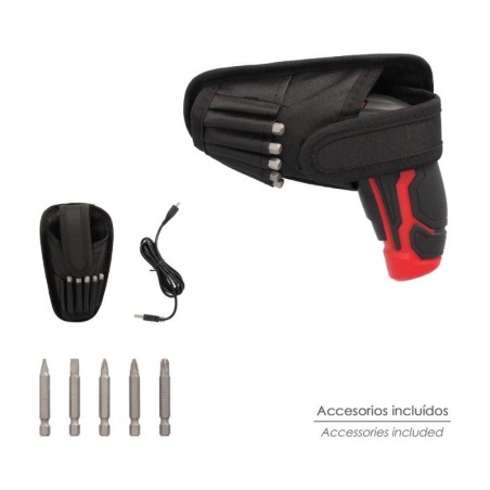 Atornillador 4 V. Con Led, Funda y 5 Destorpuntas, Batería Recargable USB