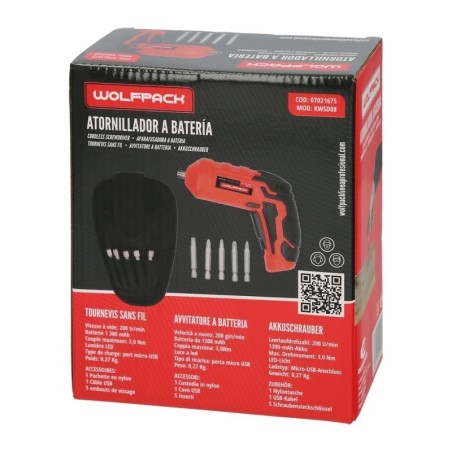 Atornillador 4 V. Con Led, Funda y 5 Destorpuntas, Batería Recargable USB