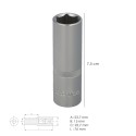 Llave Vaso 1/2" Hexagonal Larga 17 mm. Perfil de 6 caras. Acero Cromo Vanadio, Aristas Redondas