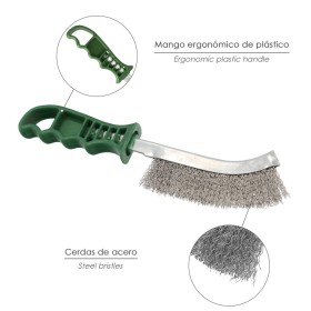 Cepillo Acero Inoxidable Mango Verde 25 cm. Cepillo eliminación Oxido, Pintura, Pulido De Metales.