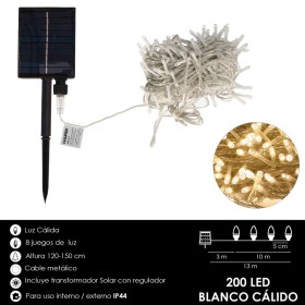 Luces Navidad Solar 200 Leds Luz Cálida. Batería Recargable Uso en Exteriores / Interiores Ip44