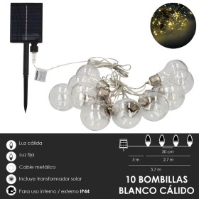 Guirnalda Solar 10 Bombillas / 50 Micro Leds Luz Cálida. Batería Recargable Uso en Exteriores / Interiores Ip44