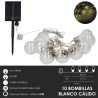 Guirnalda Solar 10 Bombillas / 50 Micro Leds Luz Cálida. Batería Recargable Uso en Exteriores / Interiores Ip44