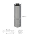 Llave Vaso 1/2" Hexagonal Larga 15 mm. Perfil de 6 caras. Acero Cromo Vanadio, Aristas Redondas