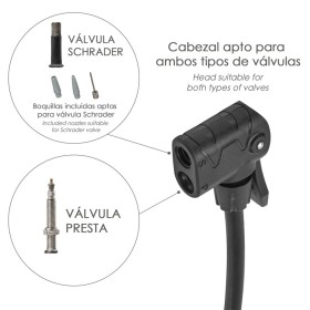 Bomba Aire 5,5 Bares Cuerpo Acero, Válvulas SCHRADER y PRESTA con Adaptadores. Bomba Bicicletas, Bomba coches