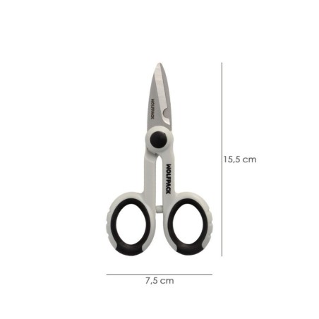 Tijeras Electricista 140 mm. Mango TPR No tensión. Hojas Acero Inoxidable, Ergonómicas, Tijeras Cortar Cable, Pelacables
