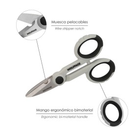 Tijeras Electricista 140 mm. Mango TPR No tensión. Hojas Acero Inoxidable, Ergonómicas, Tijeras Cortar Cable, Pelacables