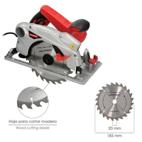 Sierra Circular 1500 Watt. Con Laser Disco 185 mm. 4.700 RPM Corte Inglete Regulador de Profundidad. Ingletadora, Sierra Madera