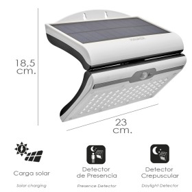 Aplique / Lampara Solar Led Jardín Blanca Con Sensor de Movimiento y Crepuscular. IP44