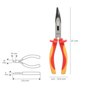 Alicates Boca Curva 200 mm. Mangos Aislados Acero Cromo Vanadio Pelacables, Corta Cables, Pelador Cables