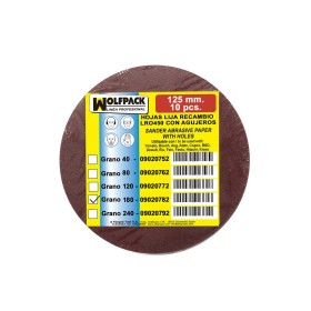 Lija Recambio Velcro Disco Diámetro 125 mm. Con Agujeros Grano 180 (10 Piezas)