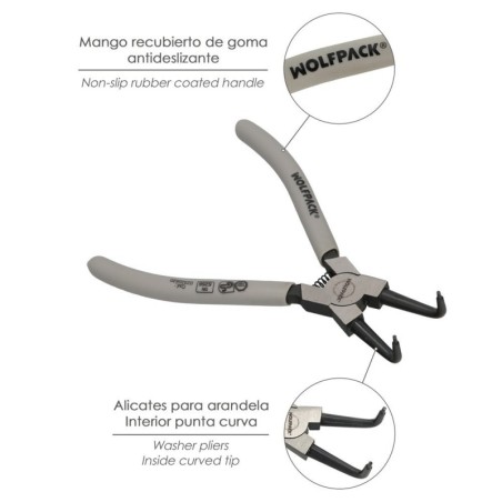Alicates Arandelas Interiores Curvo 175 mm. Acero Din 5256. Anillos De Presión, Anillos De Retención, Arandelas Circlips