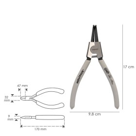 Alicates Arandelas Exteriores Curvo 175 mm. Acero Din 5254. Anillos De Presión, Anillos De Retención, Arandelas Circlips