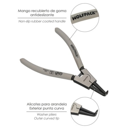 Alicates Arandelas Exteriores Curvo 175 mm. Acero Din 5254. Anillos De Presión, Anillos De Retención, Arandelas Circlips