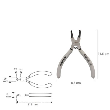 Alicates Arandelas Interiores Curvo 125 mm. Acero Din 5254. Anillos De Presión, Anillos De Retención, Arandelas Circlips