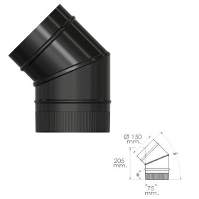 Codo Estufa Liso Negro Vitrificado Diámetro 150 mm. 45º