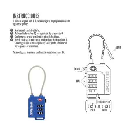 Candado Seguridad Equipaje Tsa 3 Dígitos Con Cable Acero. Candado Combinación, Maleta, Viaje, Mochilas, Seguridad